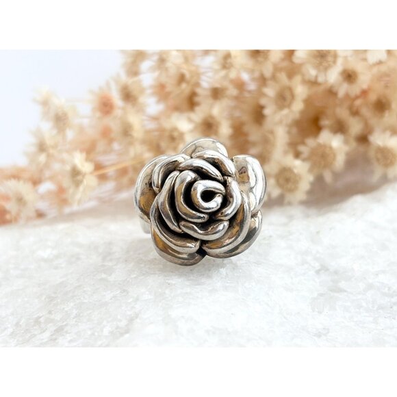 Thai Made RARE Blooming Rose Floral 925 Sterling Silver Vintage Ring - sz 7 - Picture 11 of 14